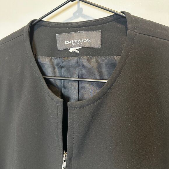 New York Jones Platinum Black Blazer Style Jacket Zip Womens Large - Picture 2 of 4